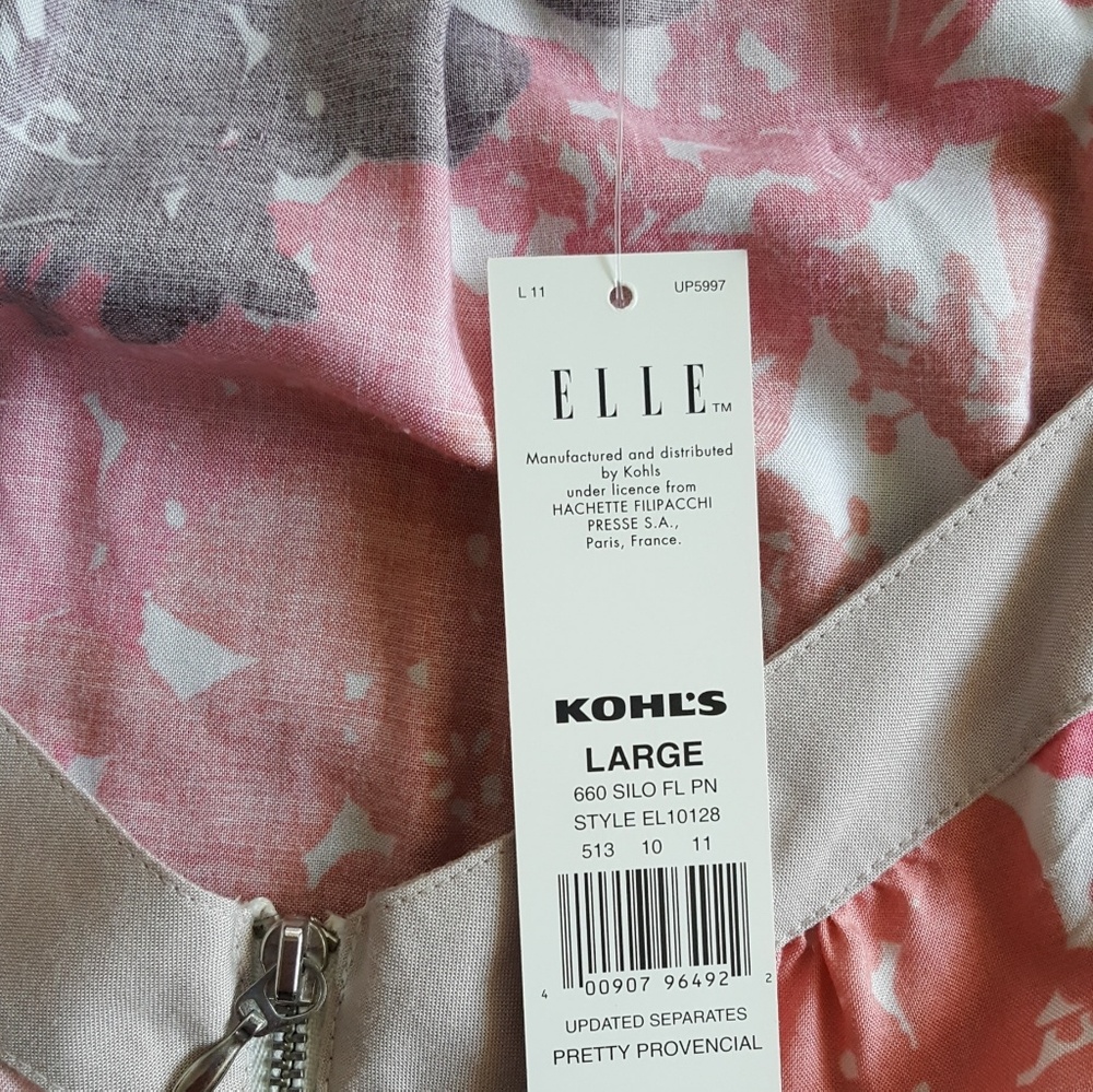 NEW Elle Floral Tank with Zipper Detail Size LG - Picture 3 of 4